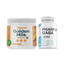 Teaveli Organic Golden Milk Powder with Vitamine D3 & K2 and Pharma GABA Supplement Bundle