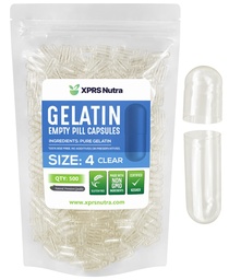 XPRS Nutra Maat 4 Lege Capsules - 500 Tel Kleine Heldere Lege Gelatine Capsules - Pillen DIY Capsule vullen - Vulbare Pure Bovine Pill Gel Caps voor Do-It-Yourself Supplementen