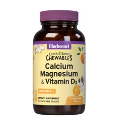 Bluebonnet Voeding Calcium Magnesium Plus Vitamine D3 Earthsweet, Bone Health & Muscle Relaxation, Soy-Free, Gluten-Free, Kosher, Dairy-Free,90 Orange Vanilla Flavored Kauwtabletten