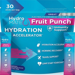 HydroMATE Electrolyte Poeder Fruit Punch Hydration Packets Lage suiker 30 Tellen