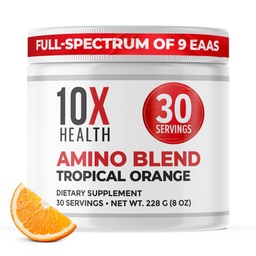 10X Health Amino Acids - 30 Servings of EAA & BCAA Powder, Pre Workout BCAA with Essential Amino Acids Supplement - BCAAs & EAAs for Longevity, Muscle Support, Strength, Energy - Tropical Orange