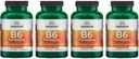 Swanson B6 Pyridoxine - Vitaminesupplement ter bevordering van de cardiovasculaire gezondheid en het energiemetabolisme - Natuurlijke formule ter bevordering van de algehele welzijn - (250 capsules, 100 mg elk) (4 verpakkingen)