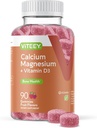 Viteey Calcium Gummies met Vitamine D3 en Magnesium Supplement voor Bone Health - Kauwbare Calcium Supplementen voor vrouwen en mannen - Glutenvrije, Non-GMO - 90 Tel.