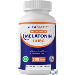 Vitamatic Melatonin 10 mg, Natural Berry Flavor, 365 Fast Dissolve Tablets