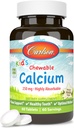 Carlson - Kauwbare calcium, 250 mg, Zeer absorbeerbaar, Bone & Teeth Support, Optimale Wellness, Natuurlijke Vanille Smaak, 60 tabletten