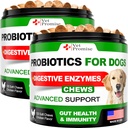 (2 Pack) Probiotica voor honden - Hondenprobiotica en spijsverteringsenzymen voor Gut Health, Itchy Skin, Allergieën, Immuniteit, Gistbalans - Prebiotica - Reduce Diarree, Gas - 240 Probiotische Kauwen voor honden