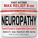 Neuropathie Nerve Relief Cream - snelle acting Max Relief voor voeten handen Benen tenen terug - Ultra kracht Menthol Arnica Aloë Vera MSM, kalmerende natuurlijke zenuw Comfort Relief, Super Large 8 oz
