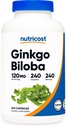 Nutricost Ginkgo Biloba 120mg, 240 Capsules - Extra sterkte Ginkgo Biloba Extract - Glutenvrij & niet-GMO