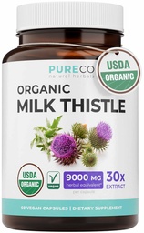USDA Organic Milk Thistle Capsules - 80% Silymarin Supplement for Liver Support- Super Concentrated 300mg of 30:1 Milk Thistle Extract Equivalent aan 9000mg - Milk Thistle Liver Detox 60 Day Supply