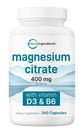 Micro-Ingrediënten Magnesium Citroen 400mg, 240 Capsules met vitamine D3 1000IU & B6 