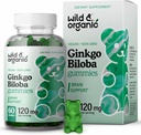 Wild & Organic Gingko Biloba 120mg Gummies - Hersensupport and Focus Supplement w/Ginkgo Biloba Extract - Vegan, Non-GMO - 60 Pectin-Based Herbal Chewables