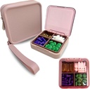 Roze- Kleine Pill Case met Siliconen Pill Pouch, 4 Compartiment Pill Organizer, Zipper Pill case, Kleine Pill Box voor Purse, Stevige Singe, Multi Purpose, voor Vitaminen & Supplementen, BPA vrij