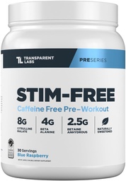 Transparant Labs Stim-Free Pre-Workout - Cafeïne en Stim Gratis Pre-workout poeder voor mannen en vrouwen met Beta Alanine Poeder, Citrulline Malate, & elevATP - 30 Servers, Blue Raspberry