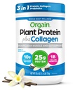 Orgain Proteïnepoeder + Collageen, Vanille Bean - 25g Proteïne, 10g Collageen Peptiden, Type I & III, 1B CFU Probiotica, Ondersteunt Haar, Huid, Nagel, Gewricht & Gut Health, Glutenvrij - 1.6lb