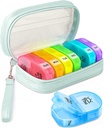 Schattige pil Organizer 2 keer per dag, PU lederen pil geval voor vrouwen, draagbare wekelijkse pil Box voor tas met opslagzak om vitamines te houden, medicijnen, visolie, supplementen (cyaanblauw)