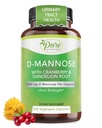 Pure By Nature 600mg D-Mannose Vegan Capsules with Cranberry & Dandelion Extract, Urinary Tract Health Support, Flush Impurity, Detox Body, 240 Count