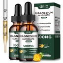 (2 Pack) Magnesium Glycinate Supplement, Magnesium Liquid Drops met Magnesium Glycinate 500mg Ashwagandha, L - Theanine, Kamille -Ondersteunt Optimale Kalmte Slaap Vegan