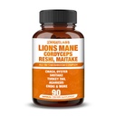 Mushroom Complex - Lions Mane, Cordyceps, Reshi, Maitake - Nootropics Brain, Boosts Memory, Energy, Cognitive Function & Improves Focus, Immune System, Antioxidant - 90 Vegan Capsules