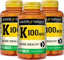 MASON NATUURLIJKE Vitamine K 100 mcg, Ondersteunt Bone & Joint Health, Helpt Calcium Absorptie, 100 tabletten, Verpakking van 3