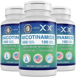 Genex Formules Nicotinamide 500 mg (3-pack) Vitamine B3 Flush Free Niacin Capsules for Healthy Skin - Niacinamide Supplement Pillen helpen produceren Keratine & Support Skin Cell Health & Energy (300 capsules)