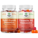 Bundel Multivitamine Gummies voor volwassenen - Halal Multivitamine Gummy met B12 Biotine voor mannen & vrouwen en vitamine D3 Gummies voor dagelijkse wellness met 2000IE per Serving Bone Muscle & Immune Ondersteuning