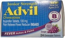 Advil Junior Kauwbare Ibuprofen tabletten, Grape 100mg, 24 tabletten Elke (verpakking van 4)