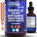 Tongkat Ali Liquid Drops Shilajit, Ashwagandha, Turkesterone, Fadogia Agrestis, Magnesium, Irish Sea Moss, en Zink Herbal Supplement door Clean Nutra