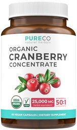 Biologische Cranberry Pillen - 50:1 Concentraat is gelijk aan 25.000 mg verse Cranberry (Vegan) voor Urinaire Tract Gezondheid & Nierreiniging - Cranberry Pillen voor vrouwen - UTI Ondersteuning Supplement - 60 Capsules
