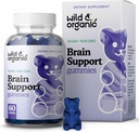 Wild & Organic Brain Support Gummies - Focus Supplement w/Ashwagandha Root, Vitamin B12, Ginkgo Biloba, Bacopa - Veganistische kauwgom voor helderheid & productiviteit - 60 hersen Gummies