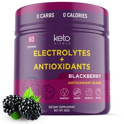 Keto Vitals Antioxidant Electrolytes Powder - Meng Keto Electrolytes met Kalium, Magnesium, Natrium, & Calcium - Geen Suiker Elektrolyt Drink Mix & Hydration Powder, 60 Servers, BlackBerry