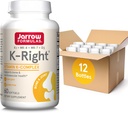 Jarrow Formulas K-Right - Vitamin K-Complex (K1, MK-4, MK-7, D3) - 60 Servings (Softgels) - Dietary Supplement for Bone & Cardiovascular Health Support - Vitamin K2 MK-7 - Gluten Free, Pack of 12