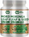 Moringa Oleifera Leaf and Seed Powder (80:20) Ratio 300 Pillen(Tablets), 150 Servings, 1000 mg. Niet-gecoate Malunggay Herbal Supplement, No Chemical Coating, Green Superfood. Verpakking van 2.