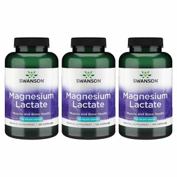 Swanson Magnesium Lactaat - Mineral Supplement Promoting Muscle and Bone Health Support - Lactose-Free Lactate Mineral Form for Gentle Absorptie - (120 Capsules, 84mg Each) 3 Pack
