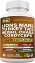 Lions Mane 300mg Turkije staart 2000mg Cordyceps Chaga 1000mg Reishi 1000mg Maitake Meshima Poria Cocos Shiitake Oyster Porcini Enoki Mushroom Supplement (60Ct)