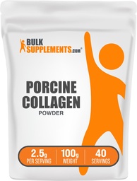 BulkSupplements.com Porcine Collageen Powder - Gehydrolyseerd Collageen Supplement, voor haar, huid, & Nails - Unflavored & Gluten Free, 2,5g per Serving, 100g (3,5 oz) (Pack of 1)