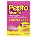 Pepto Bismol Kauwtabletten, Gestoorde Maagrelief, Misselijkheid Relief, Hartbranden Verlichting, Indigestie Relief, Antidiarree Medicatie voor volwassenen - 5 Symptoom Relief, 12 ct