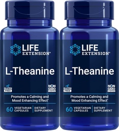 Levensverlengstuk L-Theanine, 60 Vegetarische Capsules (pakket van 2) - Aminozuur afgeleid van thee - Glutenvrije, niet-GMO