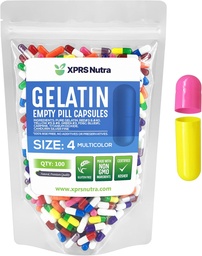 XPRS Nutra Maat 4 Lege Capsules - 100 Tel kleine lege Gelatine Capsules - Pillen DIY Capsule vullen - Vulbare Pure Bovine Pill Gel Caps voor Do-It-Yourself Supplementen (Multi Color)