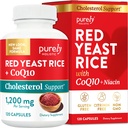 Red Yeast Rice with CoQ10 Supplement | Healthy Cholesterol Levels & Heart Health Support | Extra Strength Red Yeast Rice 1200 MG (600 MG Per Capsule) with Monakolin K | No Citrinin, Non-GMO | 120 Ct