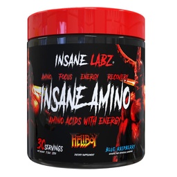Insane Labz Insane Amino Hellboy Edition, BCAA met energie focus spierherstel, Intra workout poeder, 2 1 1 vertakte keten Aminozuur poeder, 30 Srvgs, Blue Raspberry