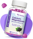 Hoge Absorptie Calcium Gummies, Suikervrij Calcium Magnesium Supplement met Kalium Vitamine D3 voor B0ne & Tanden Kracht, Spierfunctie - Vegan, Vlierbessen Smaak 60 Ct