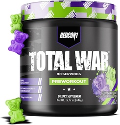 REDCON1 Total War Pre Workout, Sour Gummy Bear - Bevat 320 mg Cafeïne van groene thee, Juniper & Beta Alanine - Pre work out met Aminozuren te verhogen pomp, energie + endurance (30 porties)
