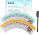 Serfeymi 48 Stuks Pill Pouch Tassen voor Reizen Herbruikbare Plastic Tassen 3x3 Inch 12 mil (Dubbelzijdig) Doorschijnende Zippered Pill Zakken voor Geneeskunde met Slide Lock & Writable Label, 1Pc Marker-Green+ Geel