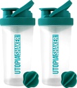 Utopia Home Protein Shaker Bottle - (Pack of 2) 28-Ounce Shaker Bottles For Protein Mixes - Fitness Sports Classic Protein Mixer Shaker Bottle (Clear/Teal)