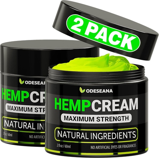 (2 Pack) Natural Hennep Cream - Maximale sterkte Gel Rub om te kalmeren - Cream met hennepolie, Arnica, MSM, Glucosamine, MSM, Aloë, Turmeric, Boswellia - Fast Absorptie, Non-Greasy - 4 oz Totaal