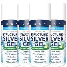 Extra sterkte Silver Gel 30ppm met Aloë Vera - pH Balanced Structured Silver - Triple Strength Soothe & Relieve - Easy Pump Bottle, 3.38Oz (4 Pack)