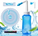Neti Pot Sinus Sinse Bottle Neus Wash Cleaner Druk Spoel neus Irrigatie met 60 Nasal Wash Saline Packets & 300 ML Neti Bottle Refill Kit Idee en Sticker Thermometer voor volwassen & Kid (Blauw)