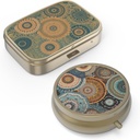 Pillen Organizer pil Box met Spiegel Retro kleine pil geval voor Purse of Pocket bronzen pil Box of vitamines, Visolie, Supplementen, Pill Bevat reizen Gifts(2PCS-Retro Mandala)