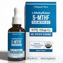 Biologische Kids Methylfolaat + Methyl B12 Cofactor - Biologische Berry smaak, Sublingual Form - 5-MTHF vorm, Superior vorm van folaat - Verstelbare dosering voor alle leeftijden - Mood, gedrag, cognitie - 1 oz.