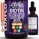 Biotin Liquid Drops Collageen Keratine Hyaluronzuur Zag Palmetto voor haar huid en nagels Silica Vitamine A C Vitamine D Bamboe Turmeric Zink Folate Magnesium Horsetail LuxGlo door Clean Nutra